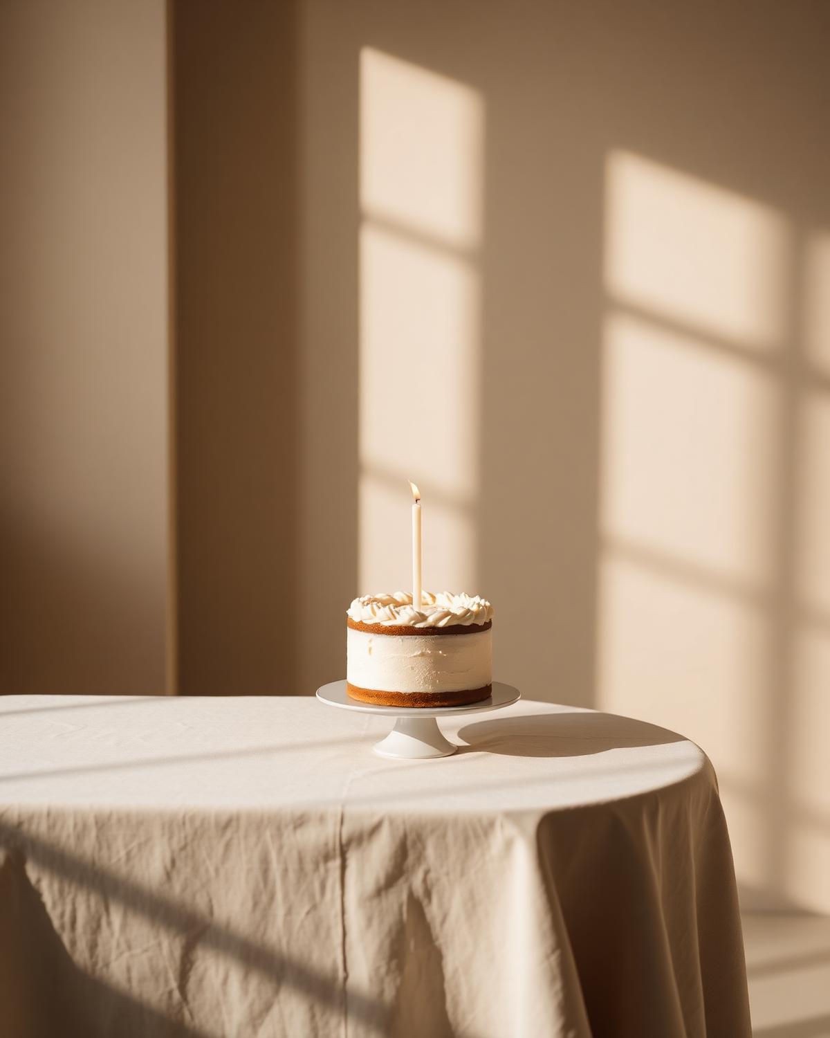 Minimal first birthday cake on linen
